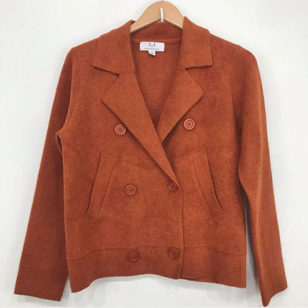 Magaschoni Burnt Orange Thick Luxurious Knit Button Front Sweater Blazer